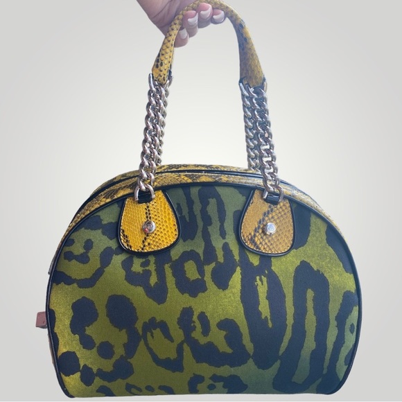 Christian Dior Green Leopard Print and Yellow SnakeSkin Gambler Bag - Picture 4 of 17